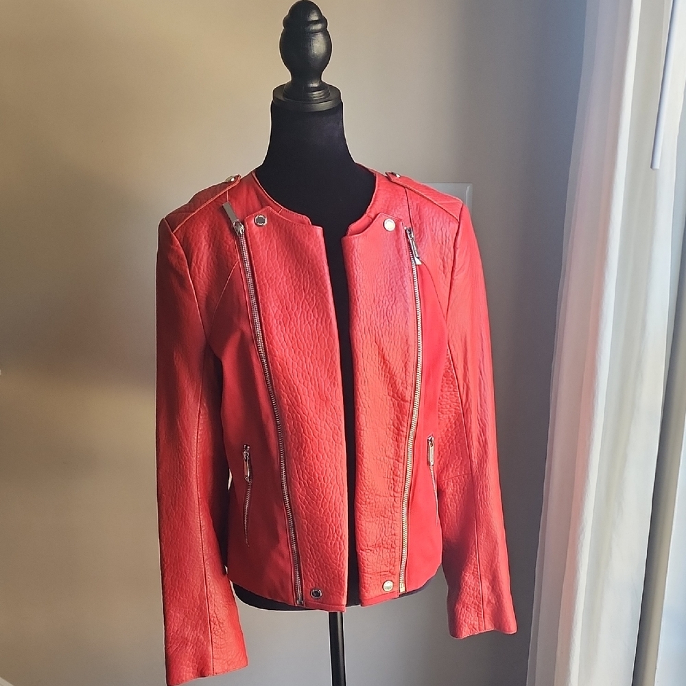 MICHAEL Michael Kors Vibrant Red Leather/cotton Jacket